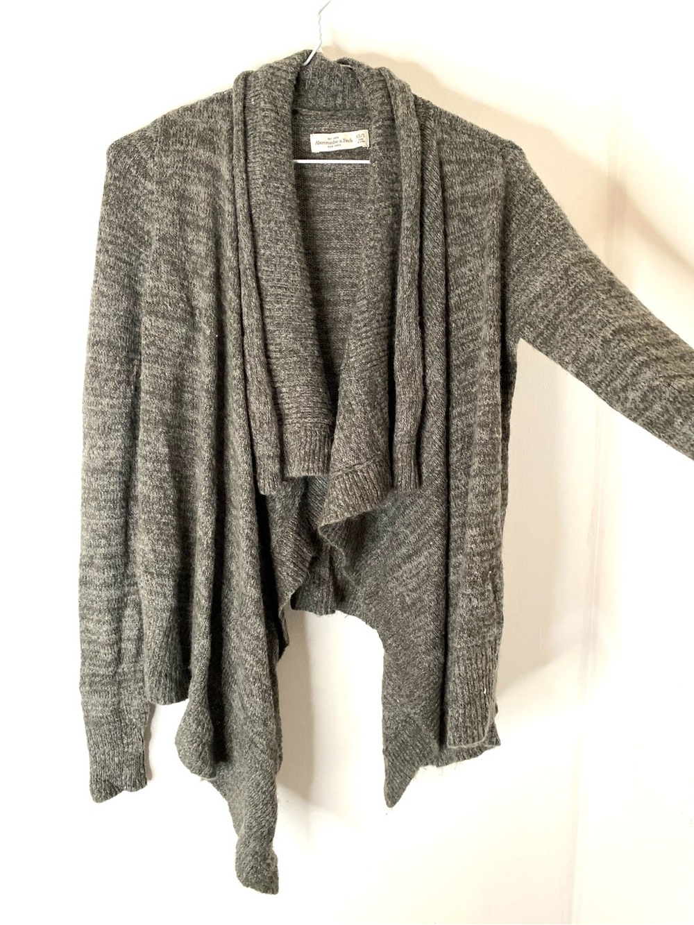 Abercrombie & Fitch Grey Wool Blend Waterfall Draped Open Front Cardigan